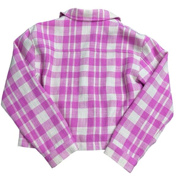 Charlie B Women’s P/S Pink Plaid Cropped Jacket Coat Button Front Preppy Shacket - Picture 7 of 7